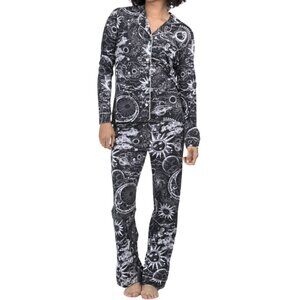 Johnny Was Carly Mina Black & White Pajama Set Women’s Boho Celestial Cotton PJ